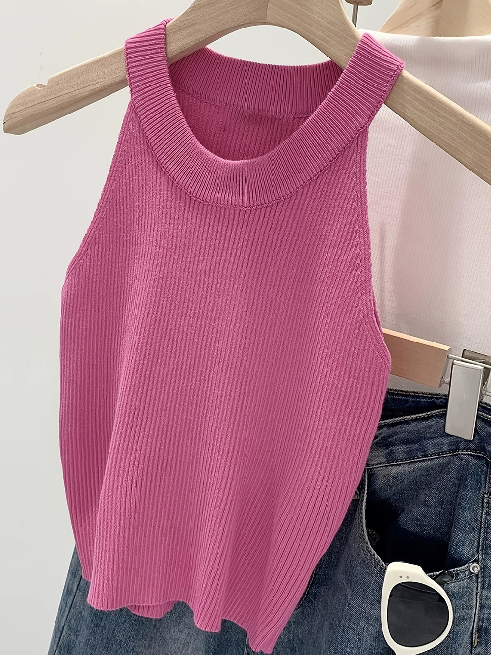 ZARA Womens Summer Knit Vest Sleeveless Solid Crew Neck Ice Silk Camisole Top